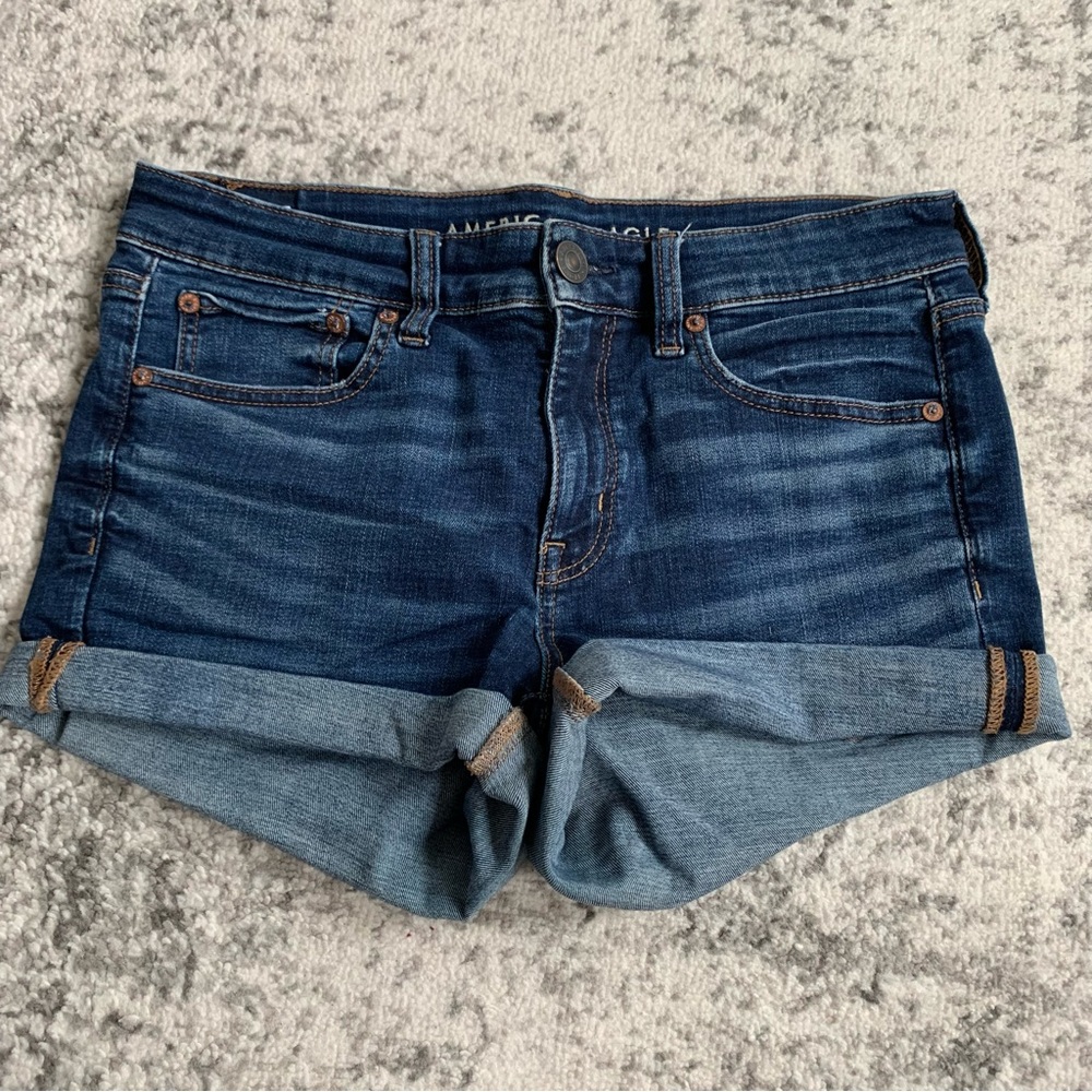American Eagle Women’s Size 10 Midi Dark Wash Jean Shorts